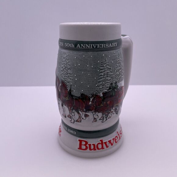 Budweiser Clydesdales 50th Anniversary 1933-1983 Holiday Beer Stein Mug Vintage - Picture 4 of 8